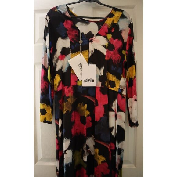 Colville CVS20516A Women Sz IT 42 US 6 Black Floral Asymmetric Midi Dress - Picture 10 of 16